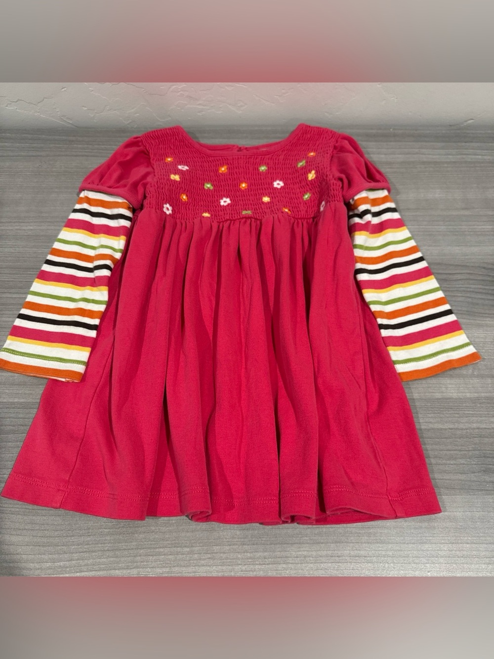 Vintage GYMBOREE 4T Hot Pink Dress Flower Stripes Cotton Kids